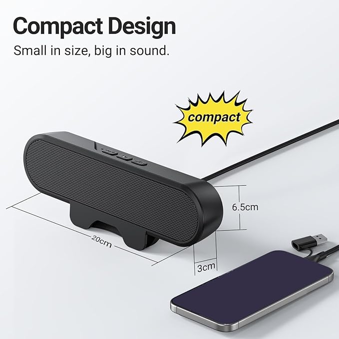 Pomya Computer Speakers for Desktop PC USB Powered PC Speaker with Spring Clamp Stereo Loud Sound Volume Control Laptop Speaker