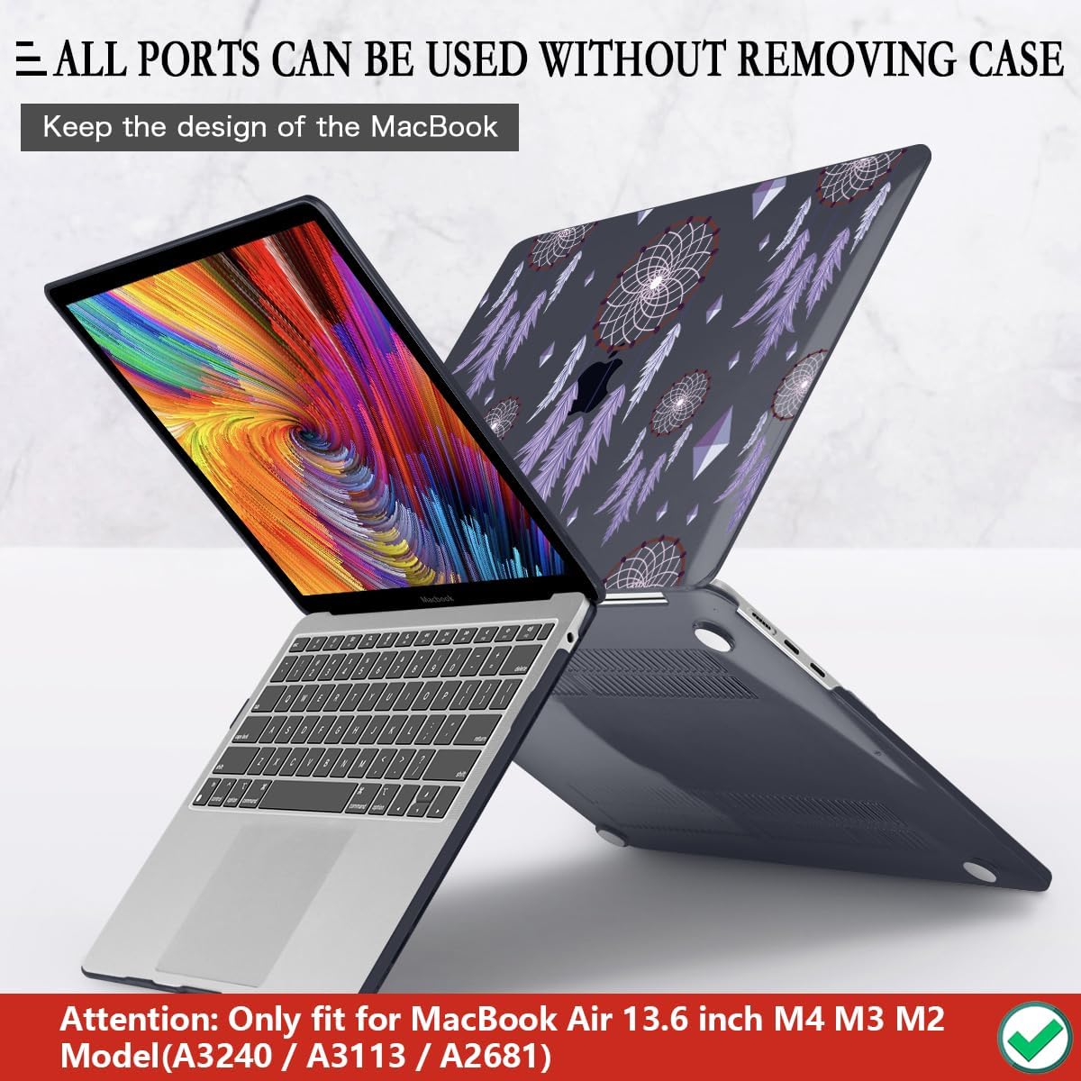 CISSOOK Compatible with MacBook Air 13.6 inch Case 2025 2024 2023 2022 Release A3240 M4 A3113 M3 A2681 M2, Plastic Hard Shell Case & Keyboard Cover & Screen Protector, Dream Catcher