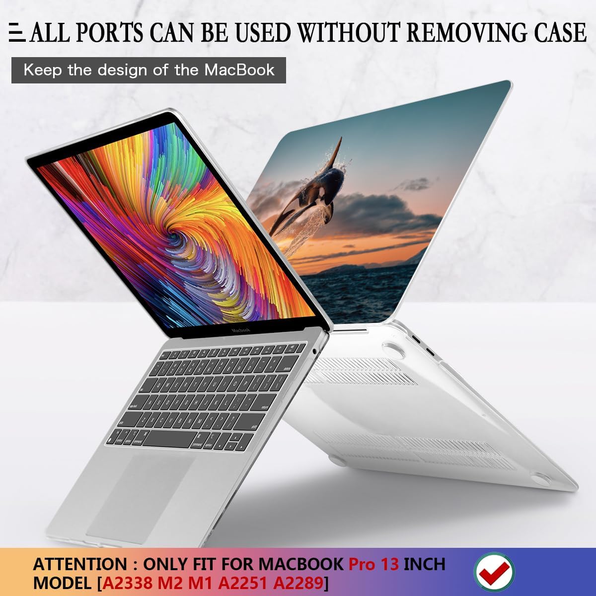 CISSOOK Compatible with MacBook Pro 13 inch Case 2023 2022 2021 2020 Release M2 M1 Chip A2338 A2251 A2289 Model with Touch Bar, Protective Plastic Hard Shell Case Cover for Pro 13", Dolphin&Sea