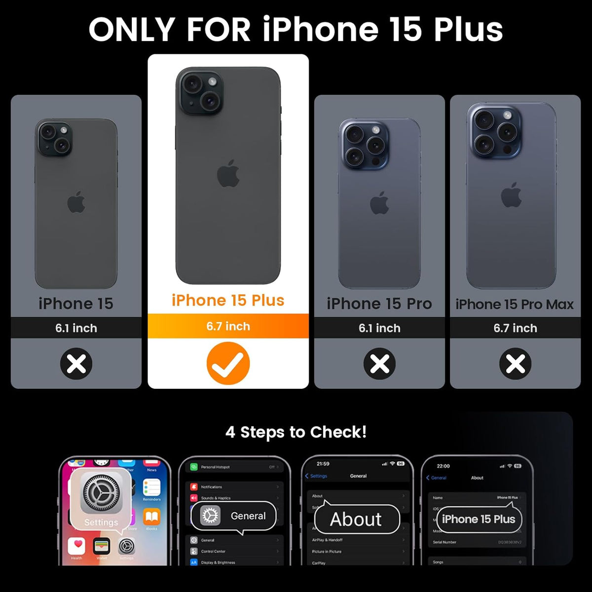 Goton iPhone 15 Plus Case - Heavy Duty Shockproof Bumper with Slide Camera Cover & Screen Protector, Black