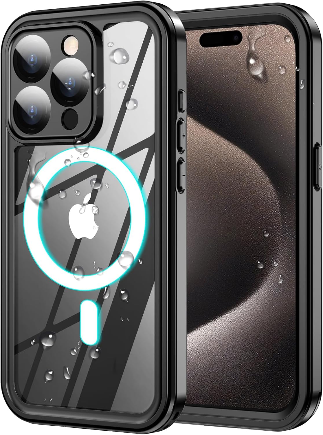 iPhone 15 Pro Case Waterproof, Built-in 9H Tempered Glass Screen Protector [Real 360][IP68 Underwater][15FT Military