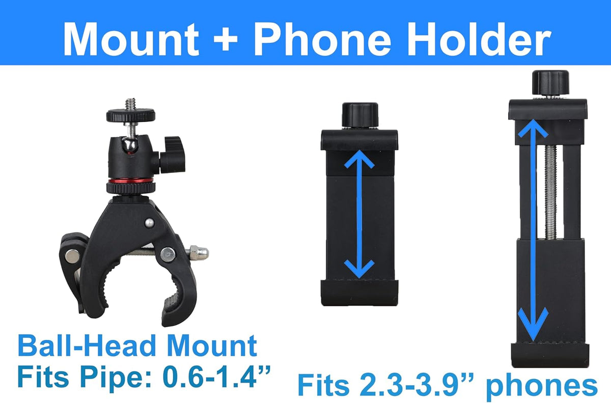 Phone Holder with Clamp for Golf Cart Universal Phone Mount Holder for Bicycle, Wheelchair, Stroller Mic Stand Phone Holder