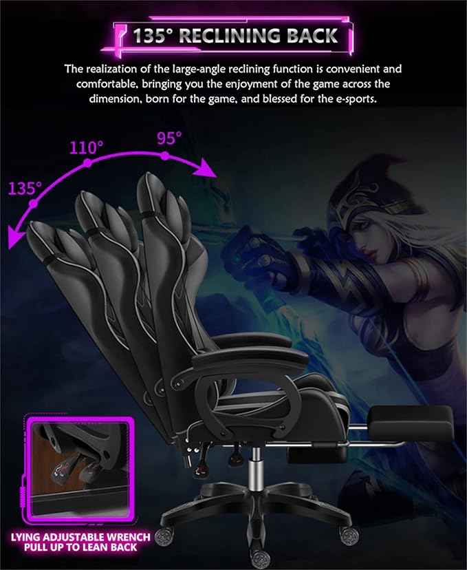 Gaming Chair Massage with Bluetooth Speakers and Led Lights Ergonomic Computer Gaming Chair with Footrest RGB Video Game Chair with High Back Lumbar SupportPink