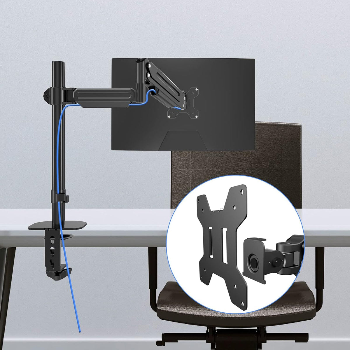 Pholiten Premium Single Monitor Arm for 13-32 Inch Computer Holds 22 lbs,Gas Spring Monitor Stand for Desk with Swivel/Tilt/Rotation, VESA 75x75 or 100x100mm