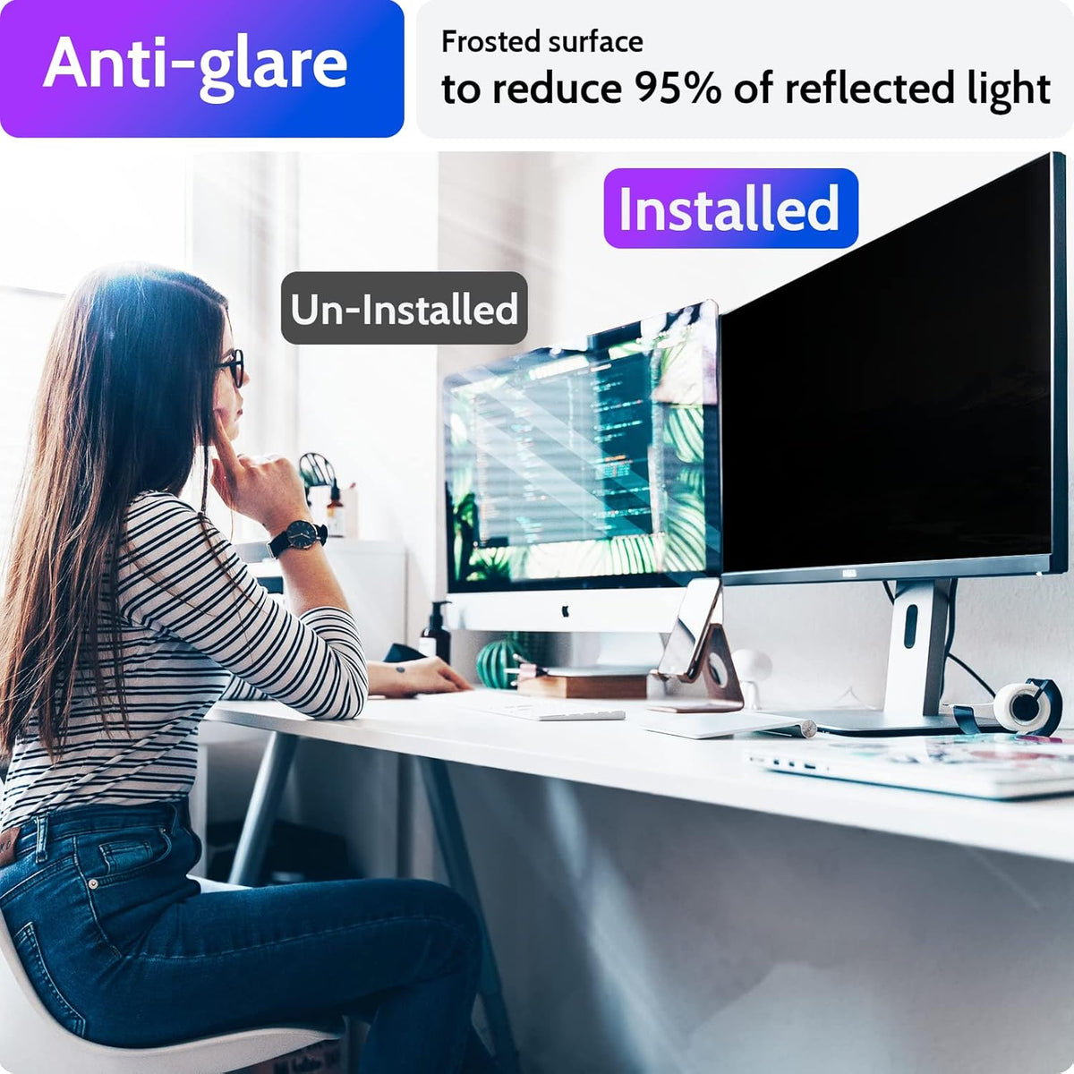 Computer Privacy Screen 34 Inch for 21:9 Curved Monitor, Removable 34inch Anti Blue Light Anti Glare Monitor Privacy Filter Shield