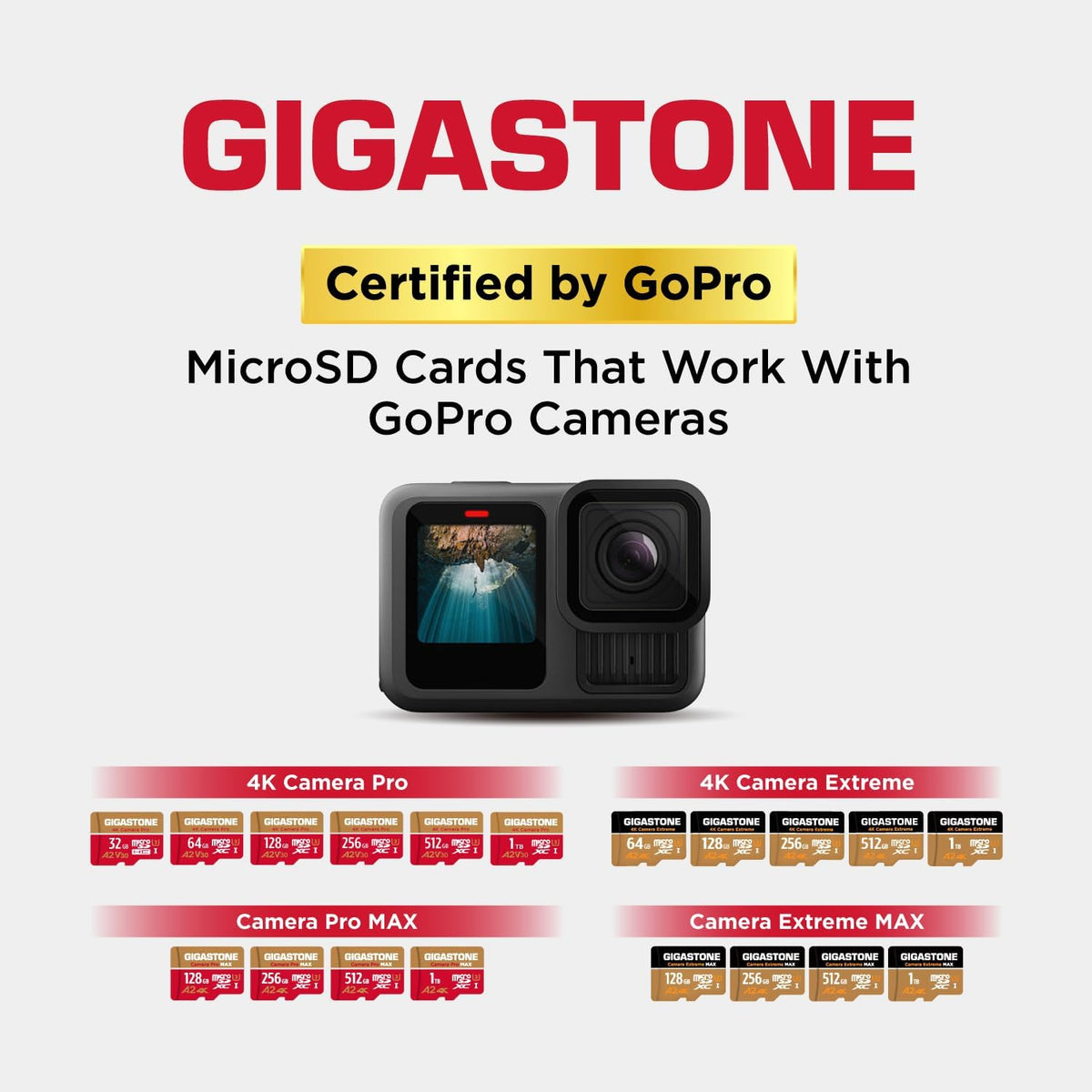Gigastone 5-Years 128GB 4K 100/50 U3 A2 V30 C10 Data Recovery Micro SD Card, Video Recording for GoPro, Action Camera