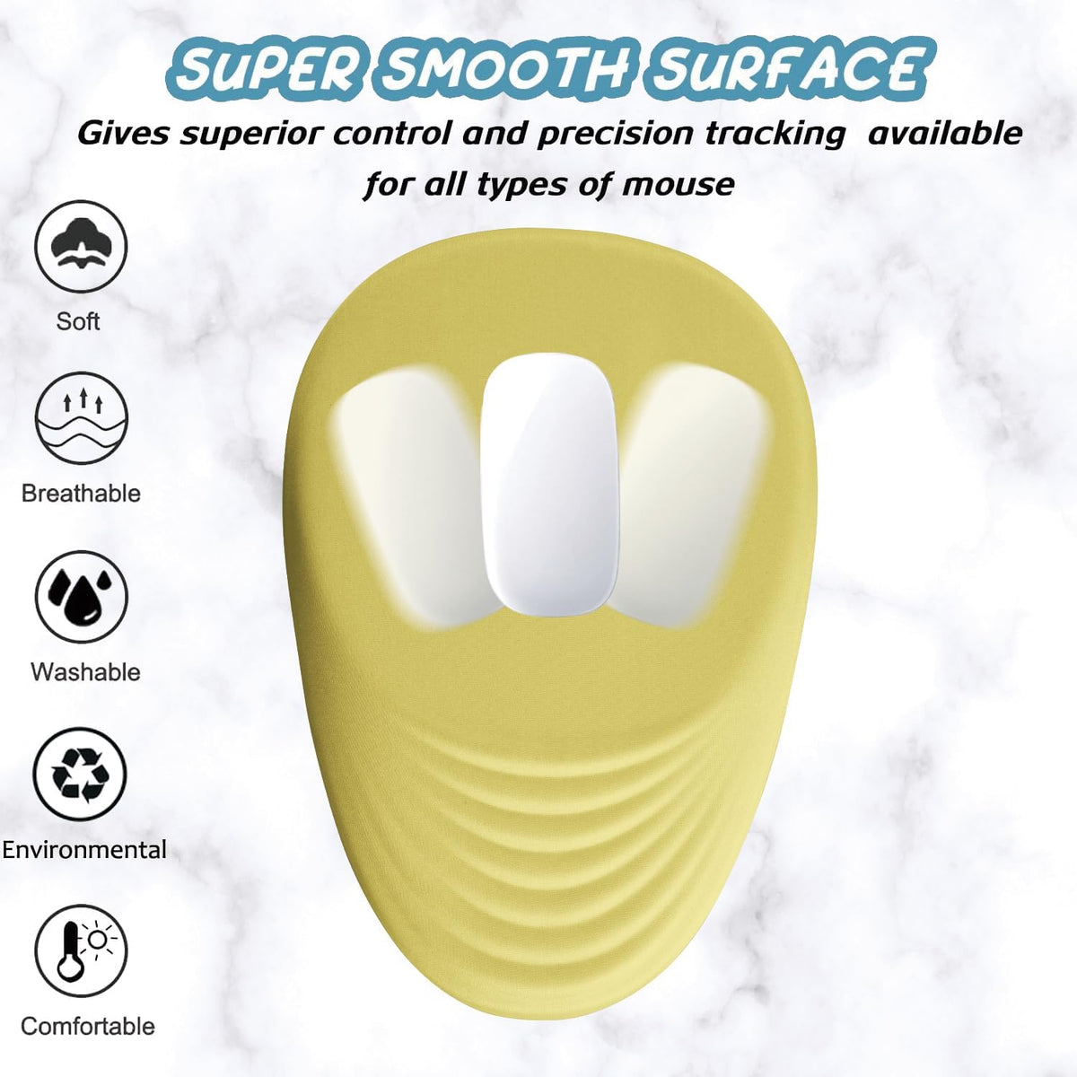 Ergonomic Mouse Pad Wrist Support, Yellow Mouse Pad with Wrist Rest, Foam Massage Design & Non-Slip PU Base MousePads for Pain Relief, Desk, Office, Home