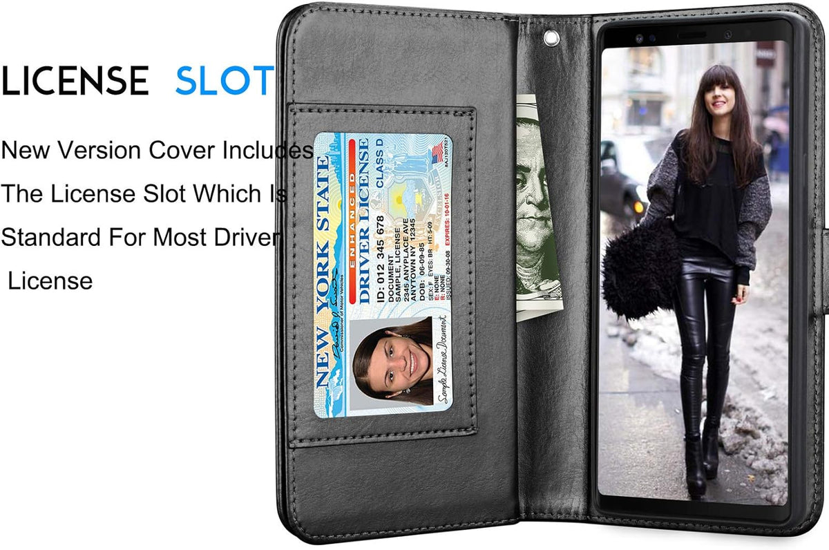 Tekcoo Wallet Case for Galaxy Note 9 - PU Leather with ID Cash Slots, Detachable Magnetic Hard Case, Black
