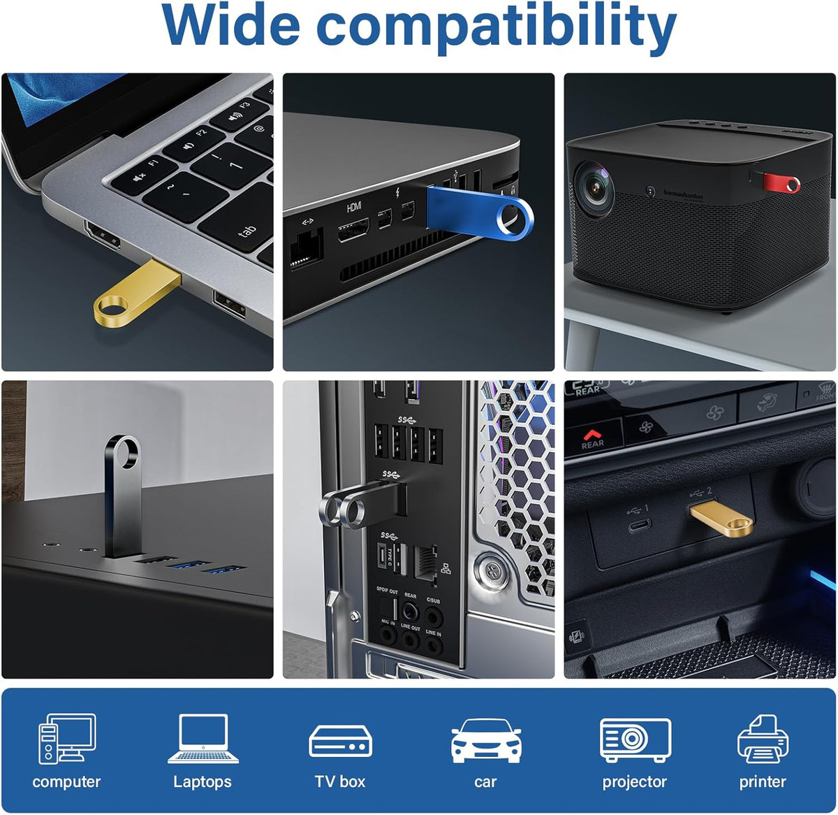 5 Pack 2GB USB Flash Drive with Keychains, Wooolken Sleek Metal USB 2.0 Thumb Drives Memory Stick for PC Laptop Computer