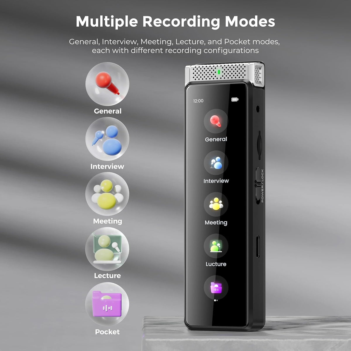 136GB Digital Voice Recorder with Playback, Innioasis R1 Full Touchscreen Voice Recorder with AI Intelligent Transcription and Bluetooth, Voice Activated Sound Audio Recorder Device with Mic (Silver)