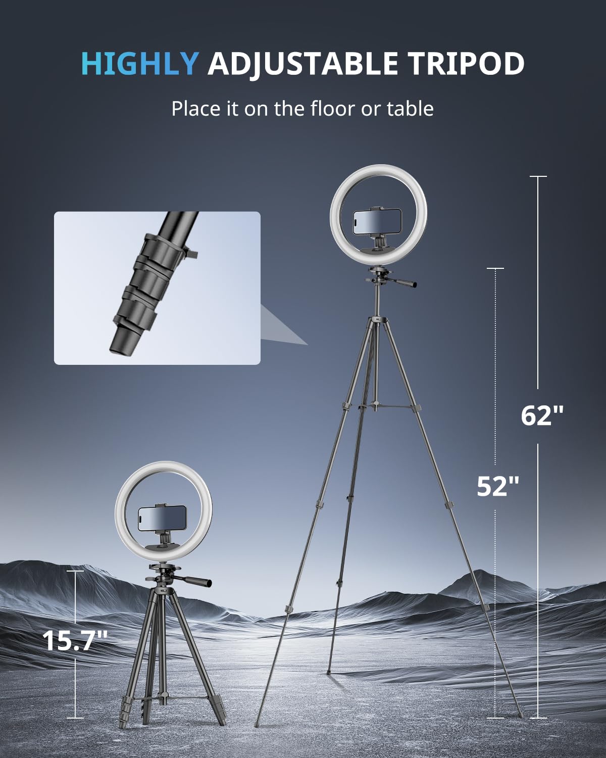 UBeesize 12 inch Ring Light with Stand, Selfie Ring Light with 50" Extendable Tripod Stand & Phone Holder for Live Stream/Makeup/YouTube Video