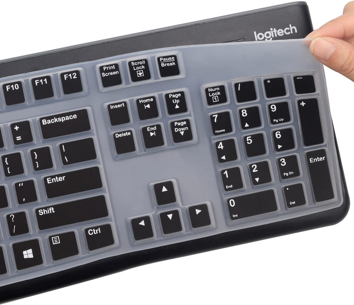 Silicone Keyboard Cover for Logitech K120 & MK120 Ergonomic Desktop USB Wired Keyboard, Logitech K120 & MK120 Keyboard Protective Skin US Layout (NOT Fit Other Model) -Black