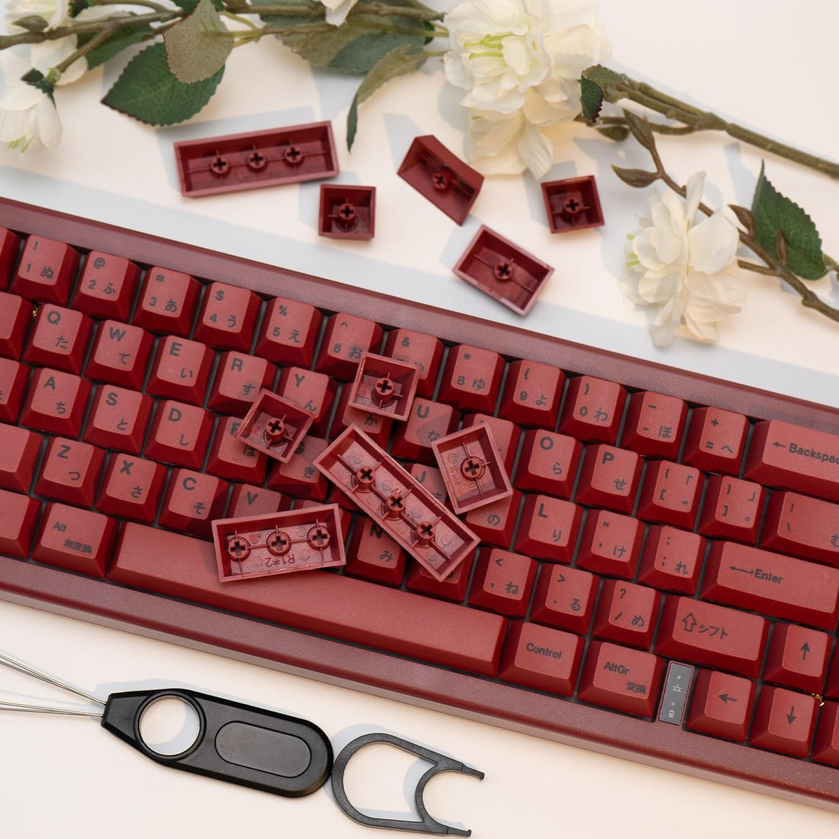 140 Keys PBT Japanese Keycaps, Cherry Profile Key Caps, DYE-Sub Red Keycaps, Minimalist Style Customized Keycaps Set