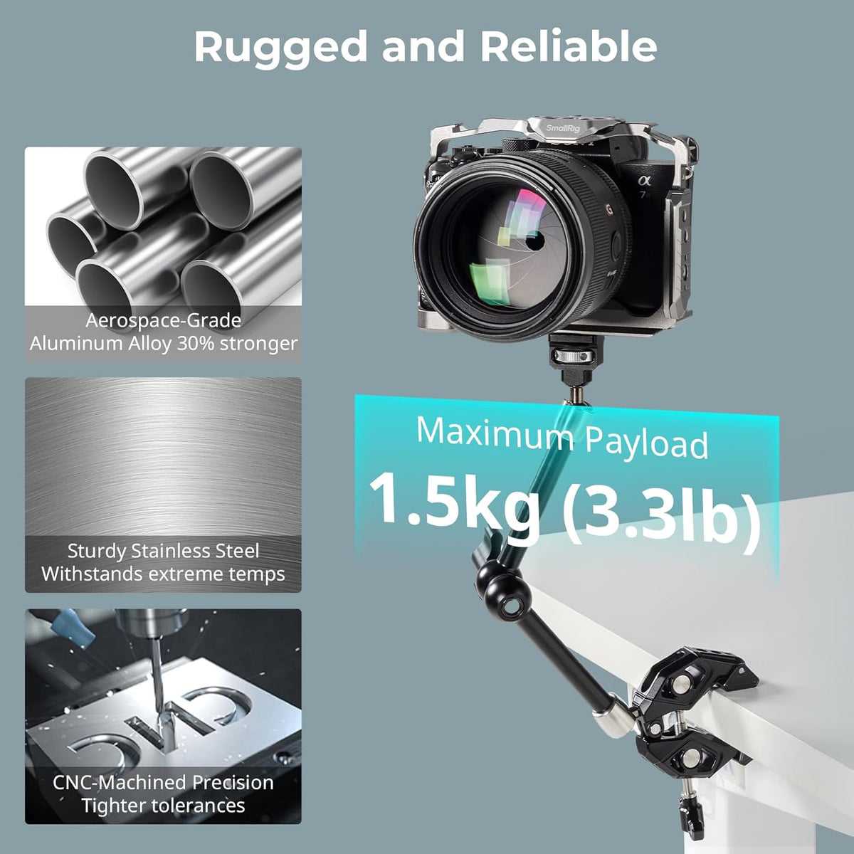 SMALLRIG Magic Arm Crab Claw Clamp, with Anti-Deflection Retractable Pin, 1.5kg Load Capacity for GoPro/for Insta360 / for DJI Action/for DSLR/for Light/for Monitor/for Phone- 5312
