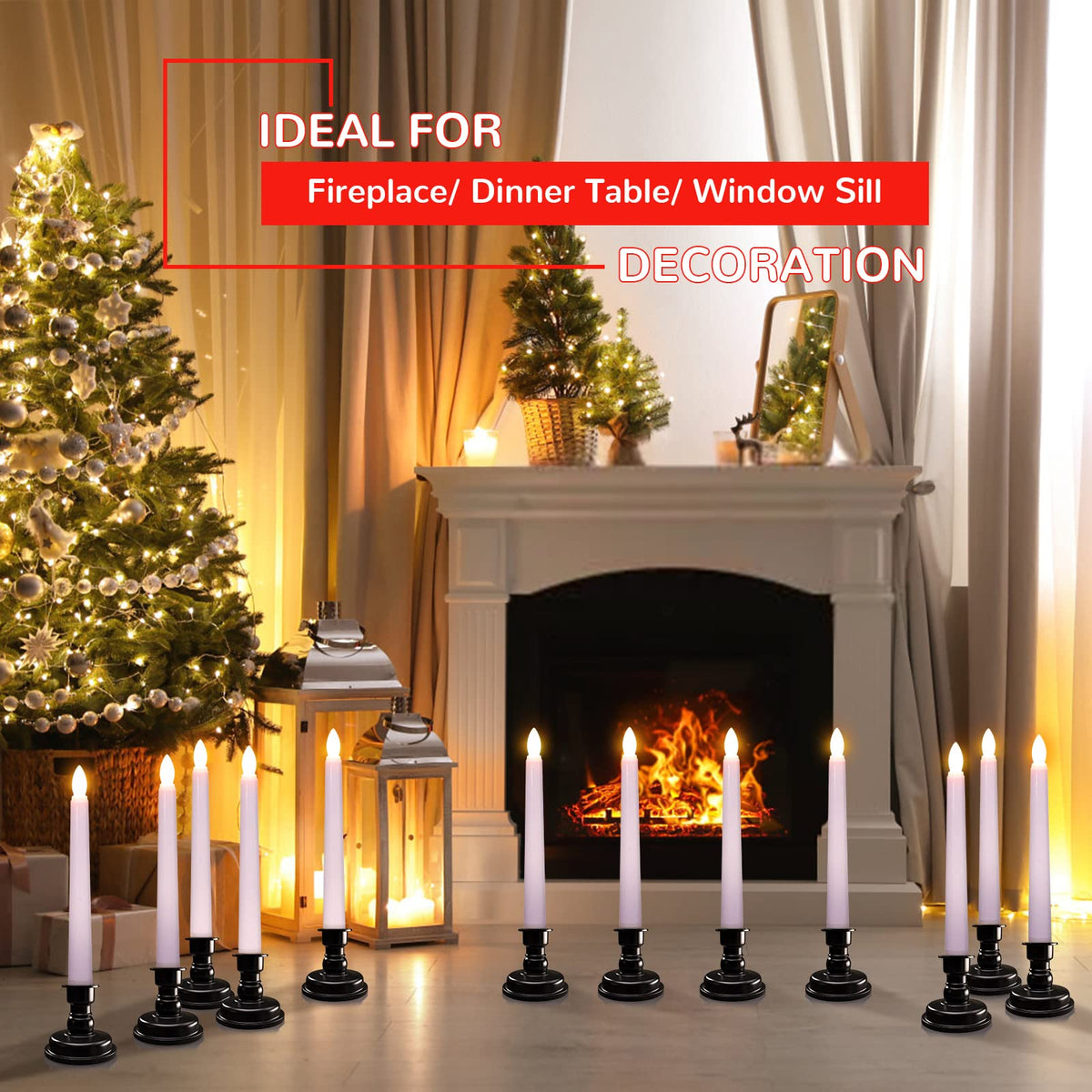 PChero LED Taper Candles with Remote Timers, 6 Pack Flameless Battery Operated Flickering Window Candles with Candlestick Holders for Thanksgiving