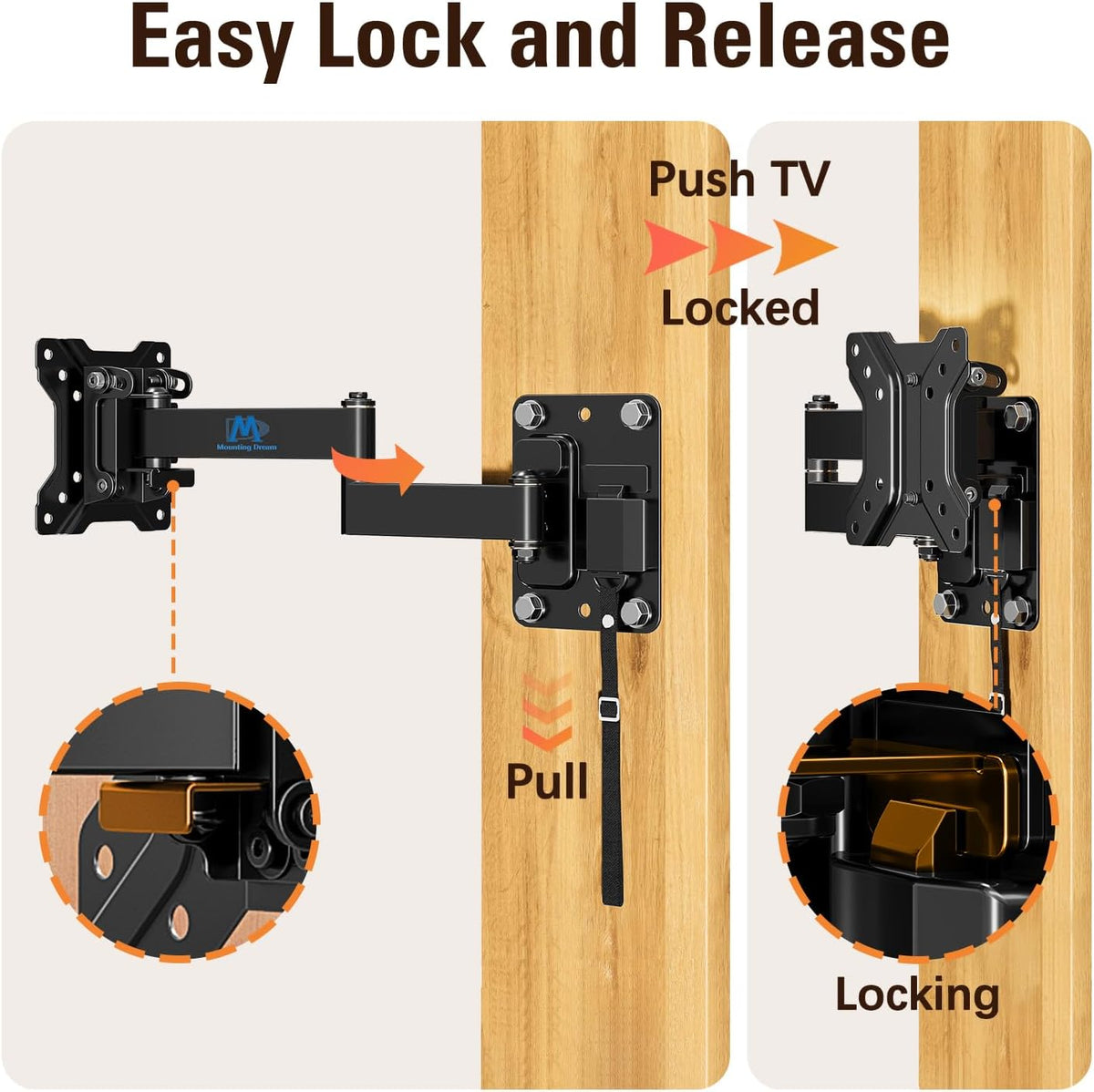 Mounting Dream Lockable RV TV Mount for 10-26 Inch Flat Screen, Quick Release Lock, VESA 100x100mm, 33 lbs