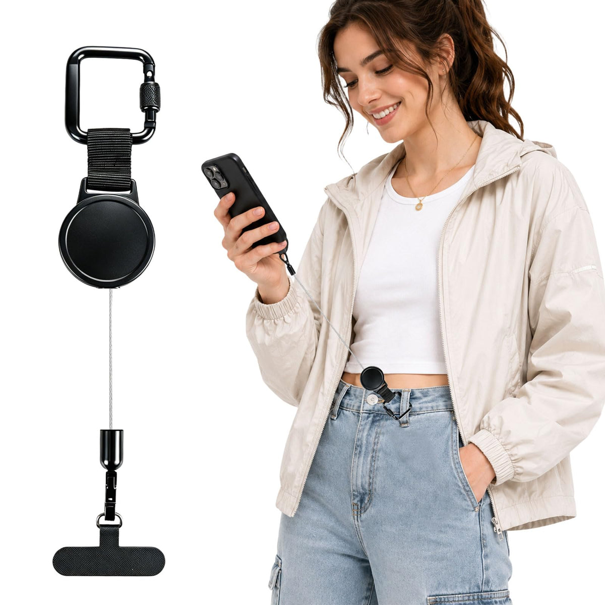 Rosmas Anti?Theft Retractable Phone Lanyard with Locking Carabiner, Heavy Duty Steel Line, Secure Everyday Carry for Keys & Phones,Phone Strap