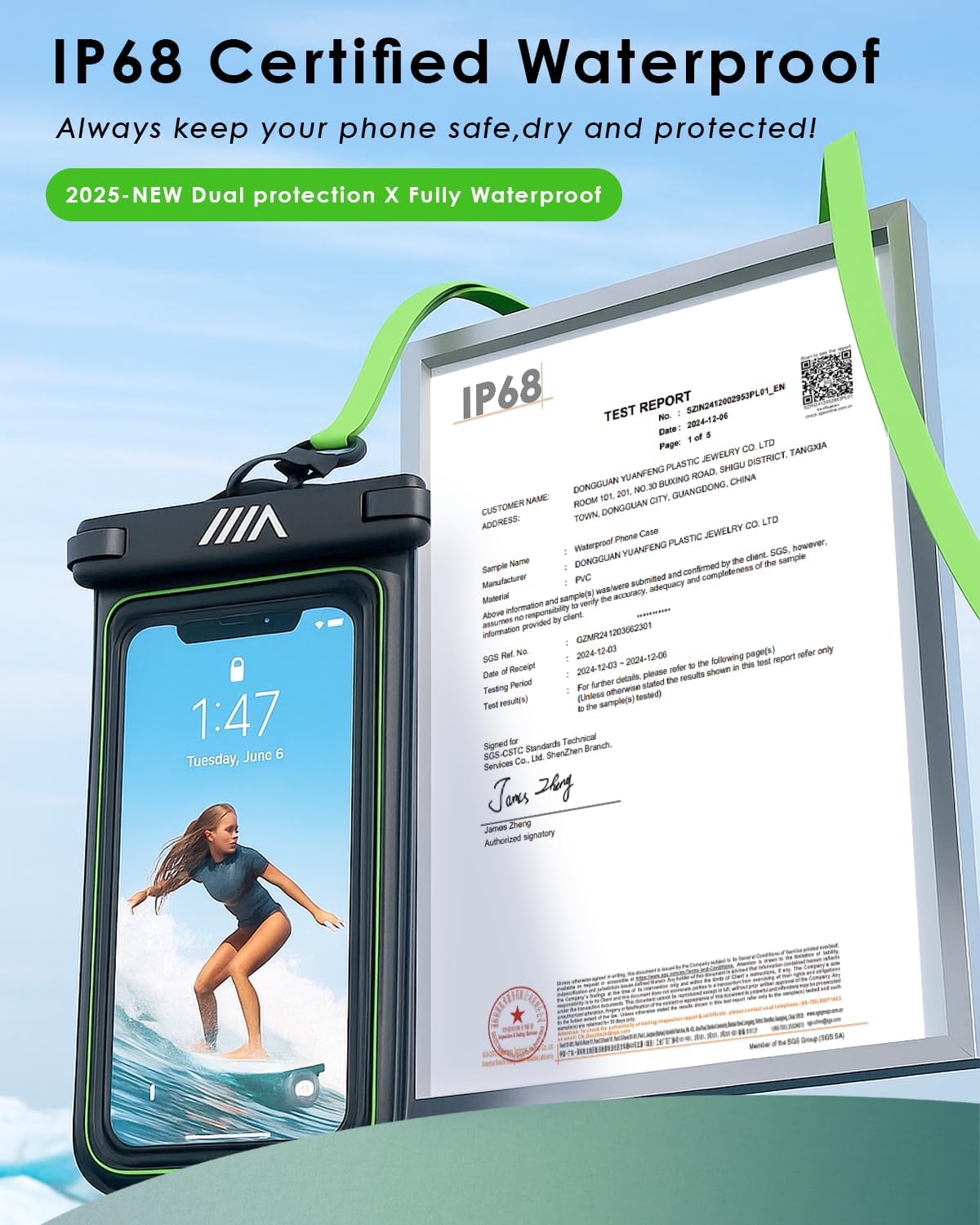 【2025 Upgraded】 4 Pack Black - IP68 Waterproof Phone Pouch Floating Design No Sink Waterproof Phone Case - Beach Pool Travel Essentials - Works w/All Phones - Detachable Lanyard - Black/Hi-Vis Green