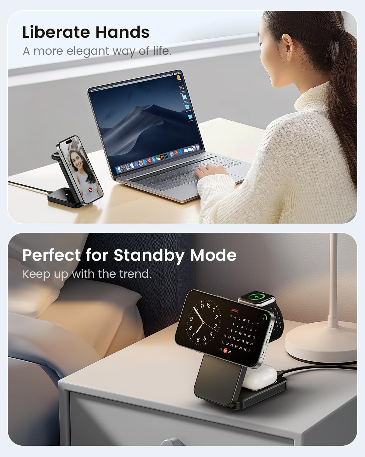 ESSAGER 3 in 1 Foldable Travel Wireless Charger, 15W Magnetic Charging Station for iPhone 16/15/14/13/12 Series, 20W