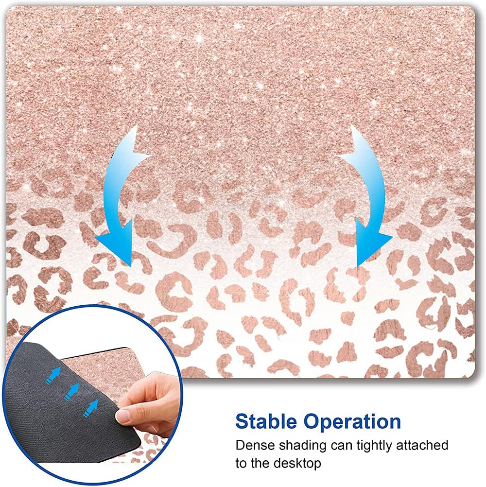 Mouse Pad, Animal Print Mouse Pad Custom Design, Square Waterproof Mouse Pad Non-Slip Rubber Base MousePads for Office Laptop, 9.5"x7.9"x0.12" Inch(Pink Glitter Leopard)