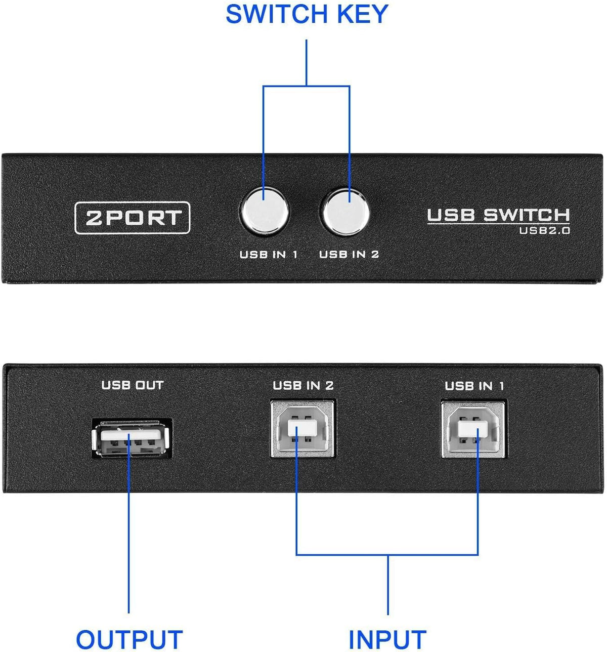 EEEKit 2 2.0 2 Pack Port USB Manual Sharing Switch Hub, Printer Scanner Splitter Adapter with USB A to B Cables