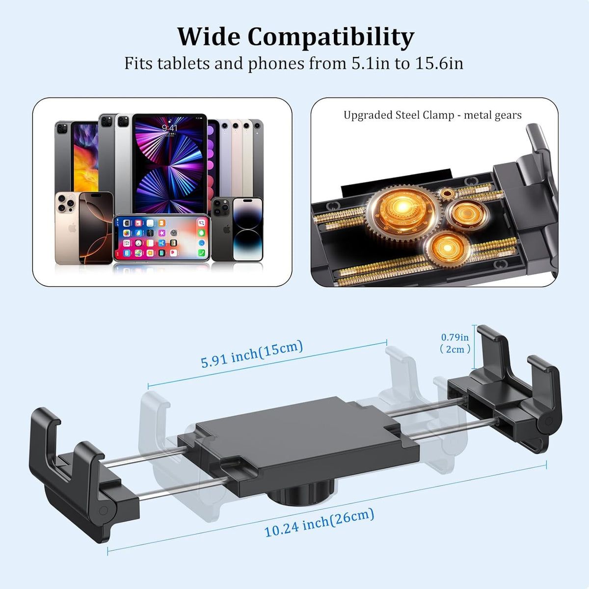 PLDHPRO Tablet Wall Mount Holder with Drill Base, Adjustable iPad Wall Mounted Stand Compatible with 5.1'' - 15.6'' Phones Tablets for Truck Dashboard Desk Kitchen Cabinet