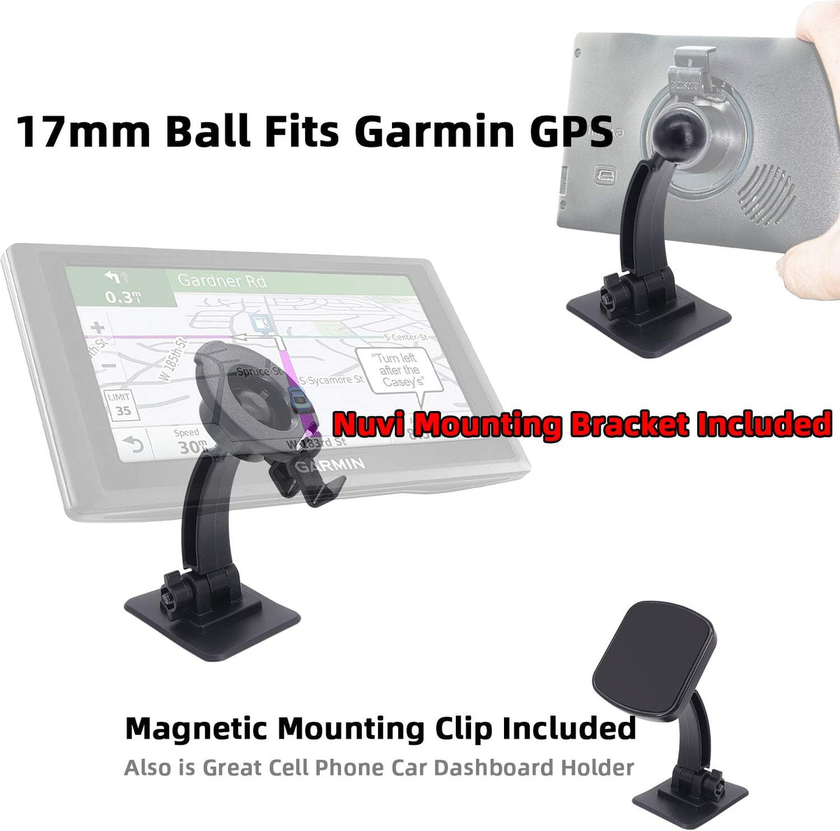 17mm Sticky Adhesive Mount Holder for Garmin GPS & Smart Phones - Car Windshield/Dashboard Flexible Permanent Holder