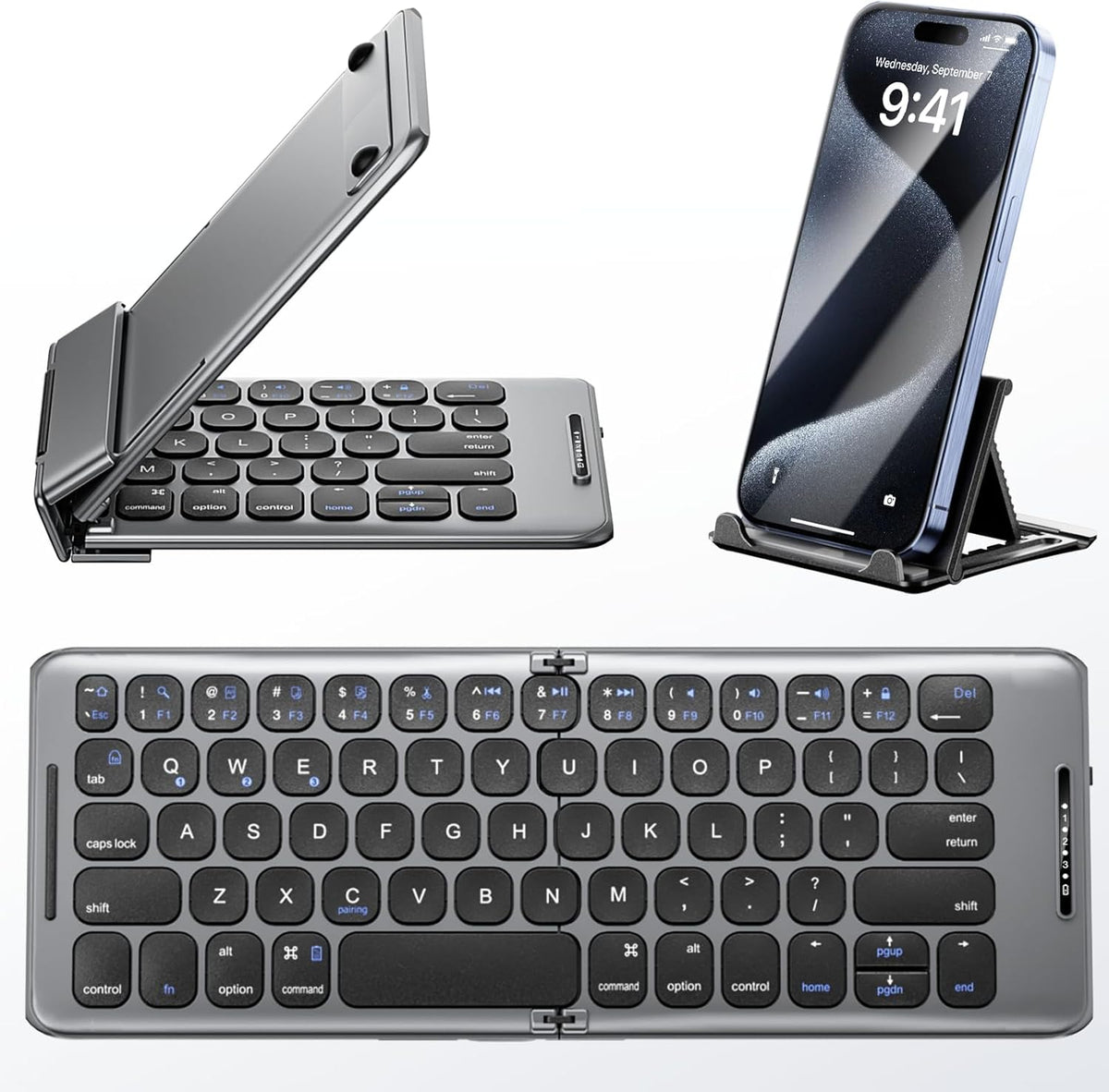 Foldable Bluetooth Keyboard with Stand Holder, Portable Wireless Keyboard for iOS, Android, Windows, Travel, B088