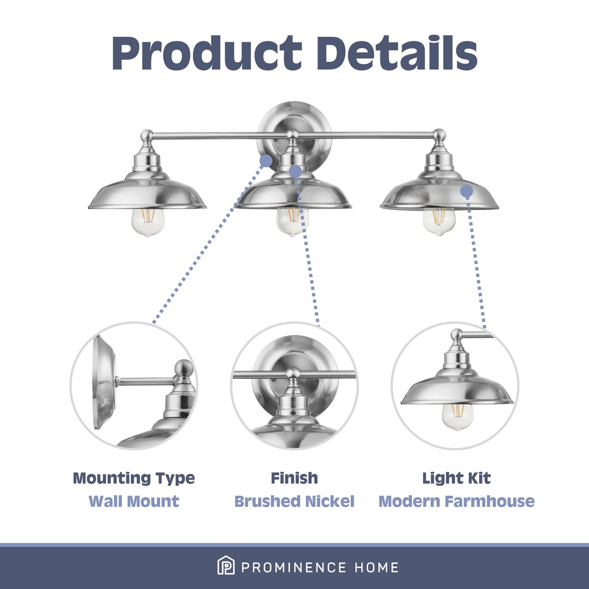 Prominence Home Lyndan 3 Light Brushed Nickel Industrial Bathroom Vanity - 51555-01