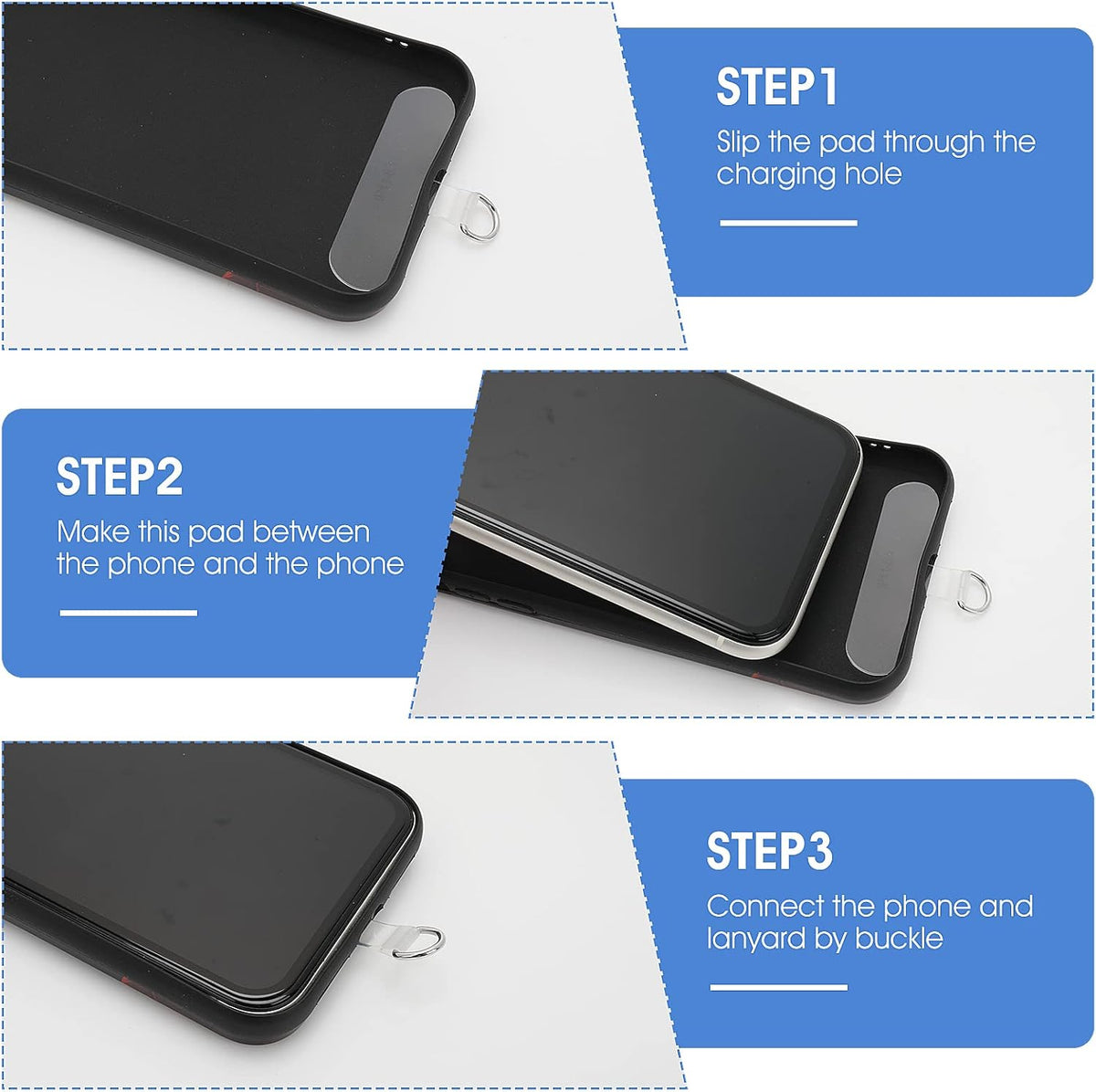 Phone Lanyard Patch Pad, 6Pcs Universal Phone Tether Tab Connector with Metal Ring for Cellphones Safety Drop