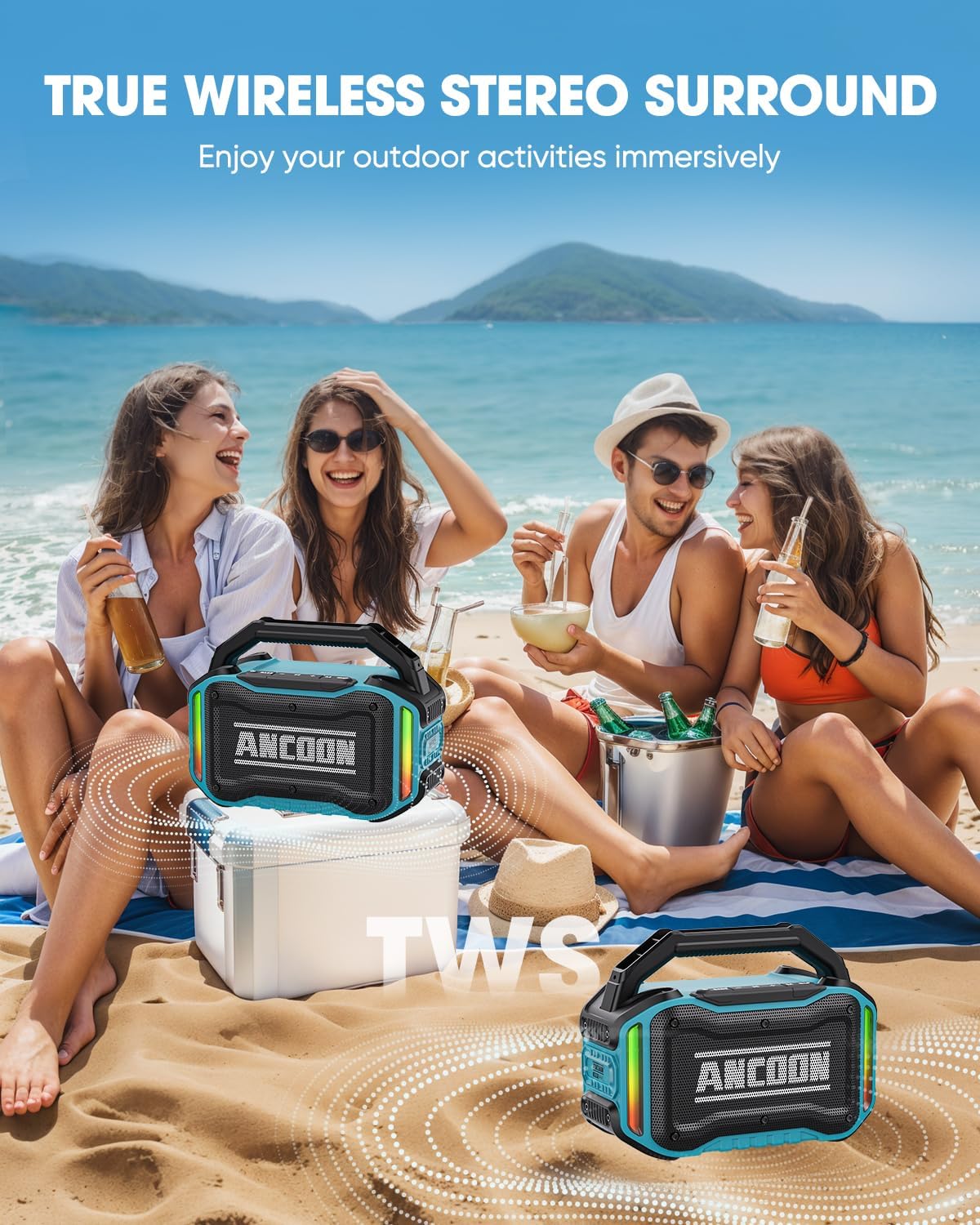 Speakers Bluetooth Wireless: 80W(Peak) Loud Speaker with Bass, 20H Playtime, IPX6 Waterproof, Large Jobsite Speakers for Work, Outdoor, Workshop, Garage, Portable Speaker with TWS (Sky Blue)