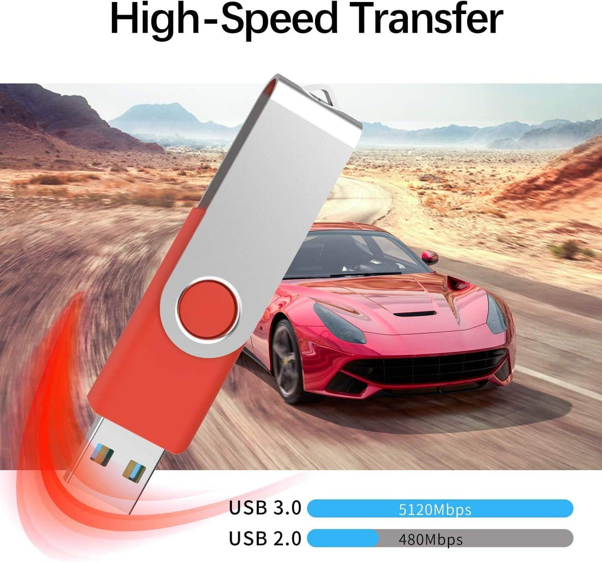 TOPESEL 5 Pack 64GB USB 3.0 Flash Drive Memory Stick Thumb Drives (5 Mixed Colors: Black Blue Green Red Silver)