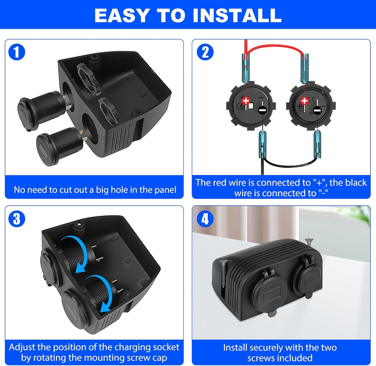 3 in 1 Tent Type Panel, PD Charger Socket + QC3.0 Dual USB Car Charger + 12V/24V Cigarette Lighter Socket + LED