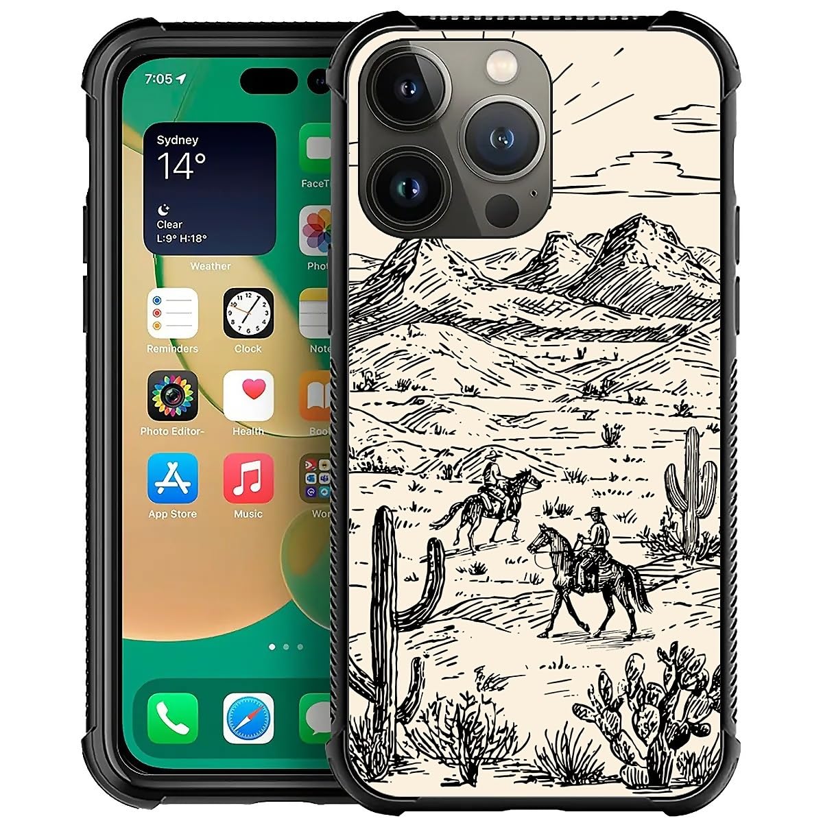 Deaorew For Iphone 14 Pro Max Case | Classic Slim Cover Design | Cowboy Wild West
