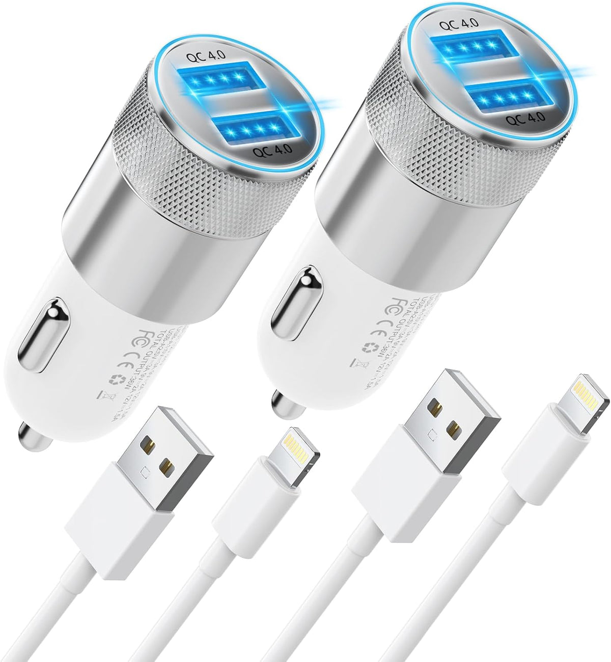 [Apple MFi Certified] iPhone Fast Car Charger, Dual USB A Rapid Car Charger with 2x3Ft Lightning Cable for iPhone