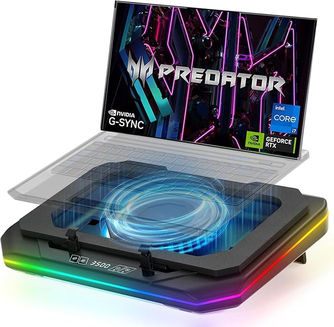 Cooling Pad for Acer Predator Helios 500 Gaming Laptop Cooler with Powerful Turbo Cooling Fan Can Fast Cooling CPU+GPU 40°C Variable Speed6 RGB Light ModeTouch ControlLCD Screen