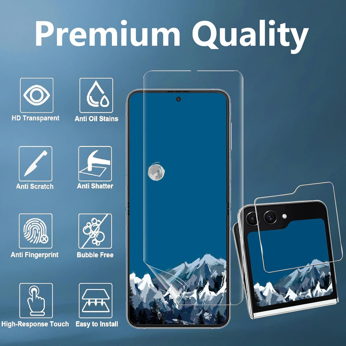 Samsung Galaxy Z Flip 5 Screen Protector [3+3 Pack]: 3 Front TPU Films + 3 Back HD Tempered Glass, Anti-Scratch, Bubble