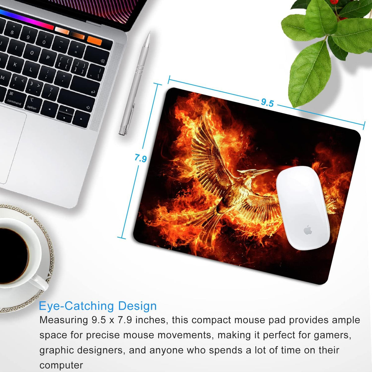 Cool Phoenix Mouse Pad Personalized Design, Non-Slip Surface, Rubber Base, Small Office Desk Pad for Computers and Laptops
