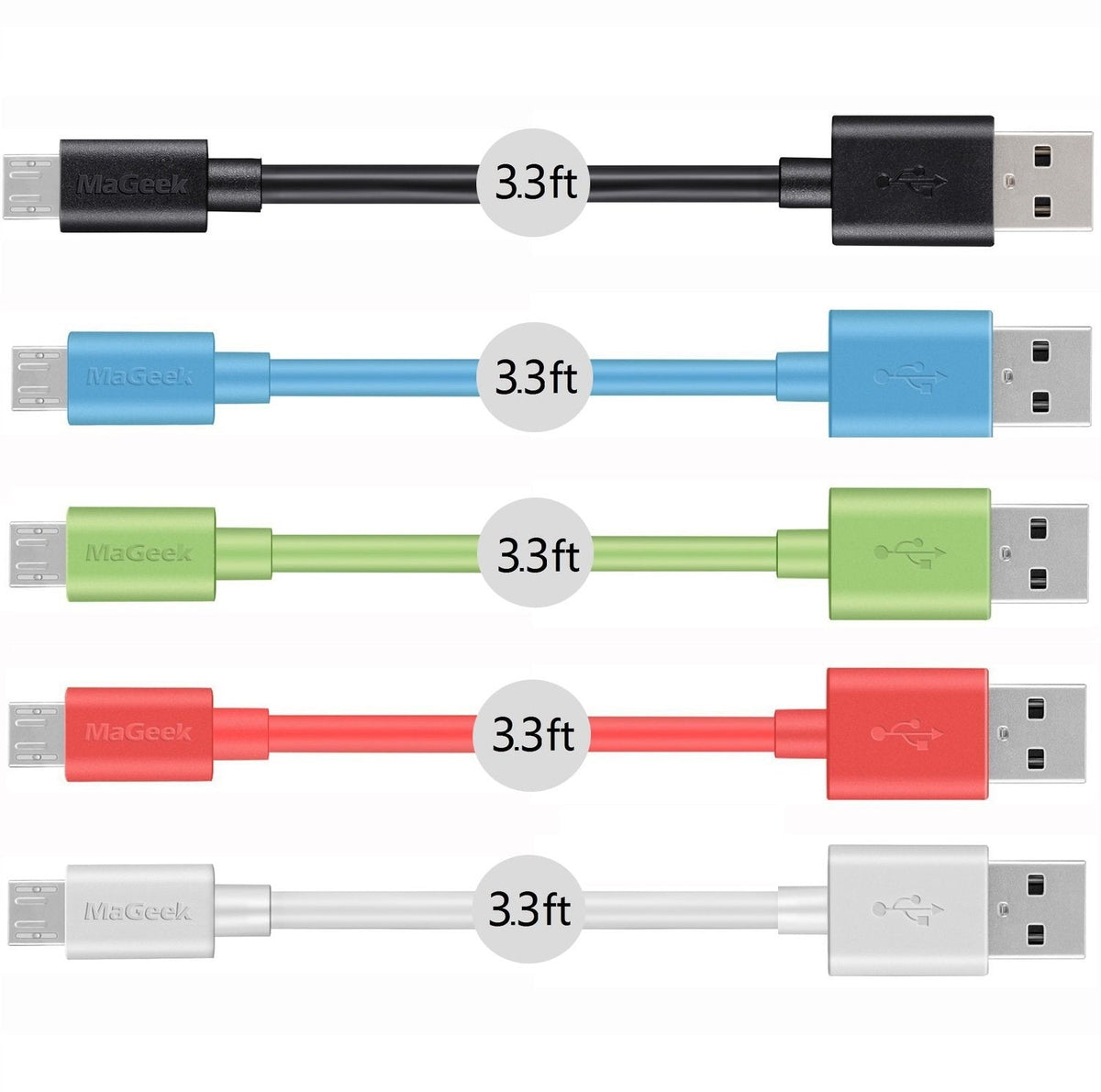 MaGeek Micro USB Cable [3.3ft/5-Pack] Fast Charge Data Cables for Samsung, Motorola, LG, Google, Nokia and More (5