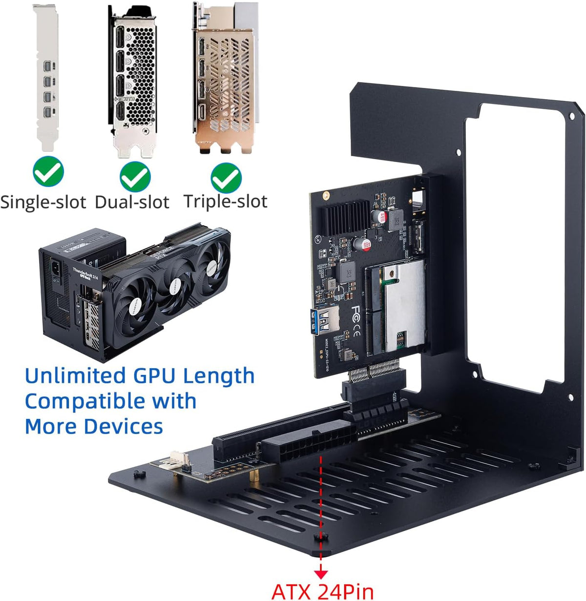 eGPU Enclosure Thunderbolt 3/4 USB4 40Gbps PD 85W Charging External GPU Dock Compatible with NVIDIA/AMD Graphics Cards on Win 10/11 Linux System, ATX Power Supply (MK-L18)