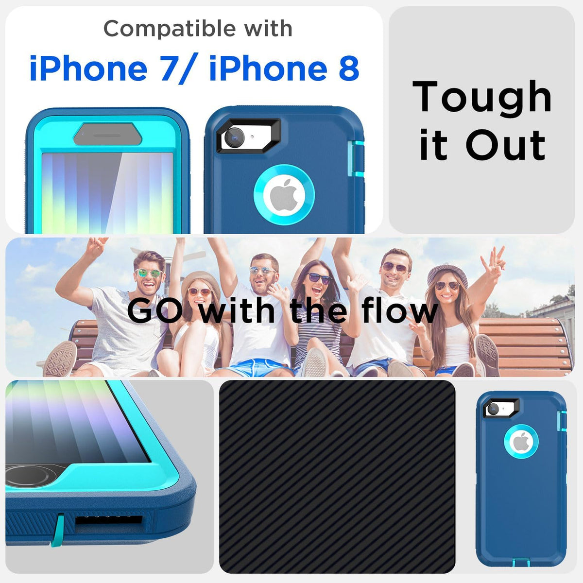 AICase Heavy Duty Rugged Case for iPhone SE 2022/3rd/2020/8/7 with Built-in Screen Protector, Shockproof & Dust Proof.