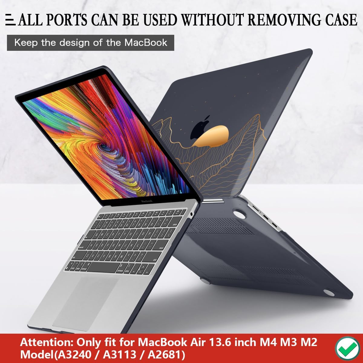 CISSOOK Compatible with MacBook Air 13.6 Inch M4 M3 M2 Case 2022 2023 2024 2025, Crystal Black Plastic Hard Shell Case Cover for MacBook Air 13.6" A3240 A3113 A2681, Sun & Mountain