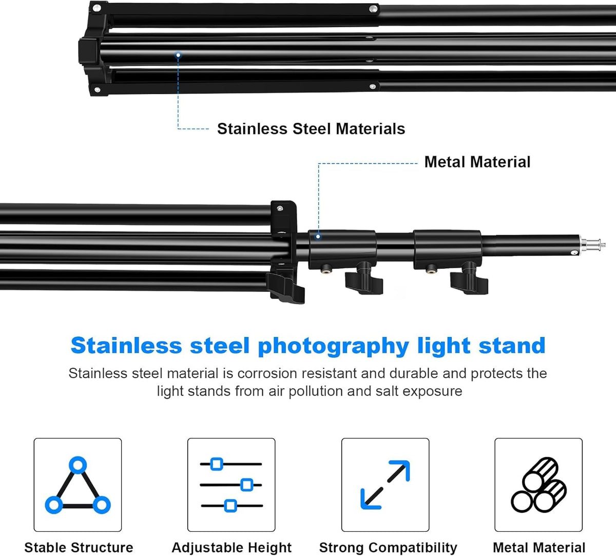 2pack Heavy Duty Light Stand 9.2ft / 110" Aluminum Spring Cushioned Tripod Lighting Stands Max Loading:10KG Adjustable 94cm-280cm with Carry Bag for Photography Softboxes Umbrella Studio Shooting