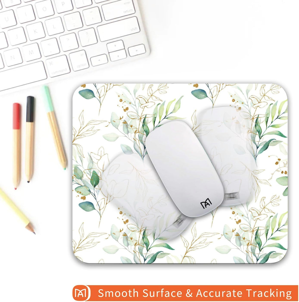 Square Mouse Pad Pretty Leaves, Personalized Premium-Textured Custom Mouse Mat Design, Washable Mousepad Cloth, Non-Slip Rubber Base Computer Mouse Pads for Wireless Mouse