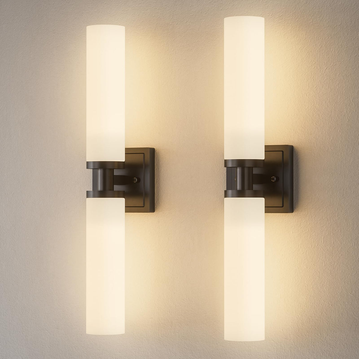 Keep Shinning Black Wall Sconces Set of Two, Modern Bathroom Sconce with Frosted Glass, Hardwired Wall Light Fixtures for Bathroom Living Room Bedroom