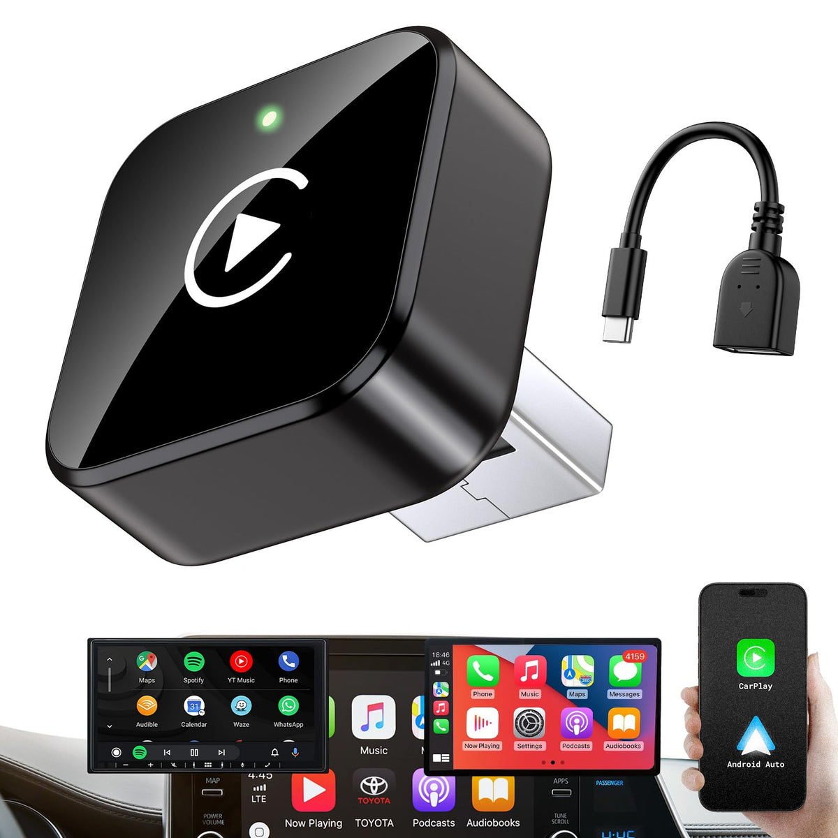 iGENJUN Wireless CarPlay Adapter 2026 Upgrade Mini Design, USB/USB-C Plug & Play Converts CarPlay to Wireless - Easy Use Fast Stable Connection Car