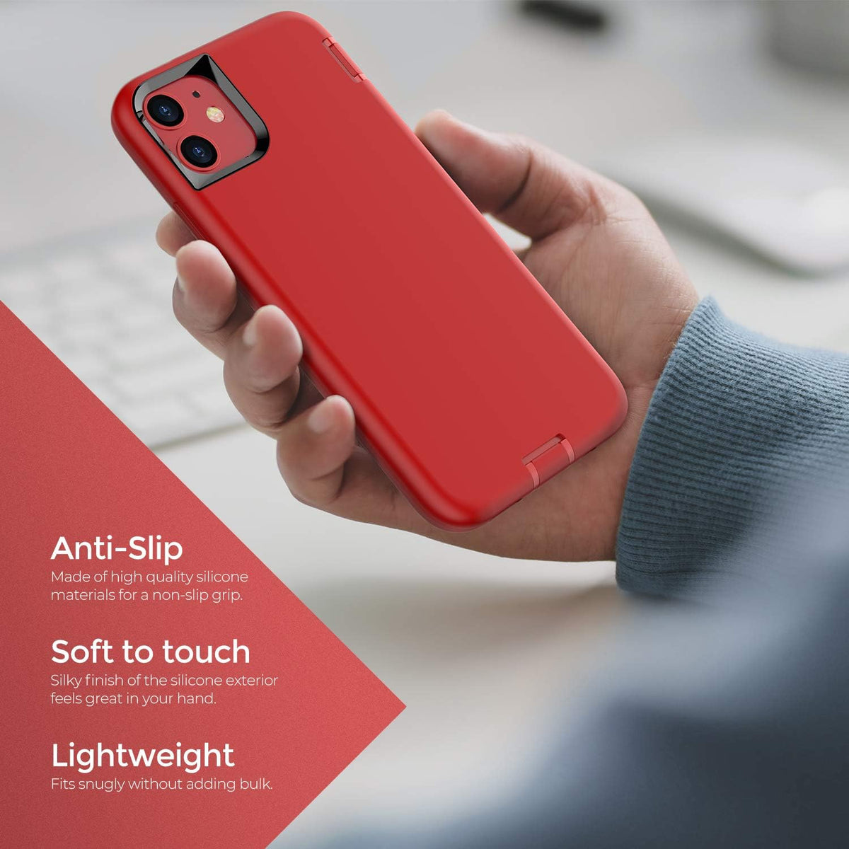 ORIbox Liquid Silicone Heavy Duty Shockproof Case for iPhone 11 Pro Max, 10 FT Military Grade Drop Protection - Red