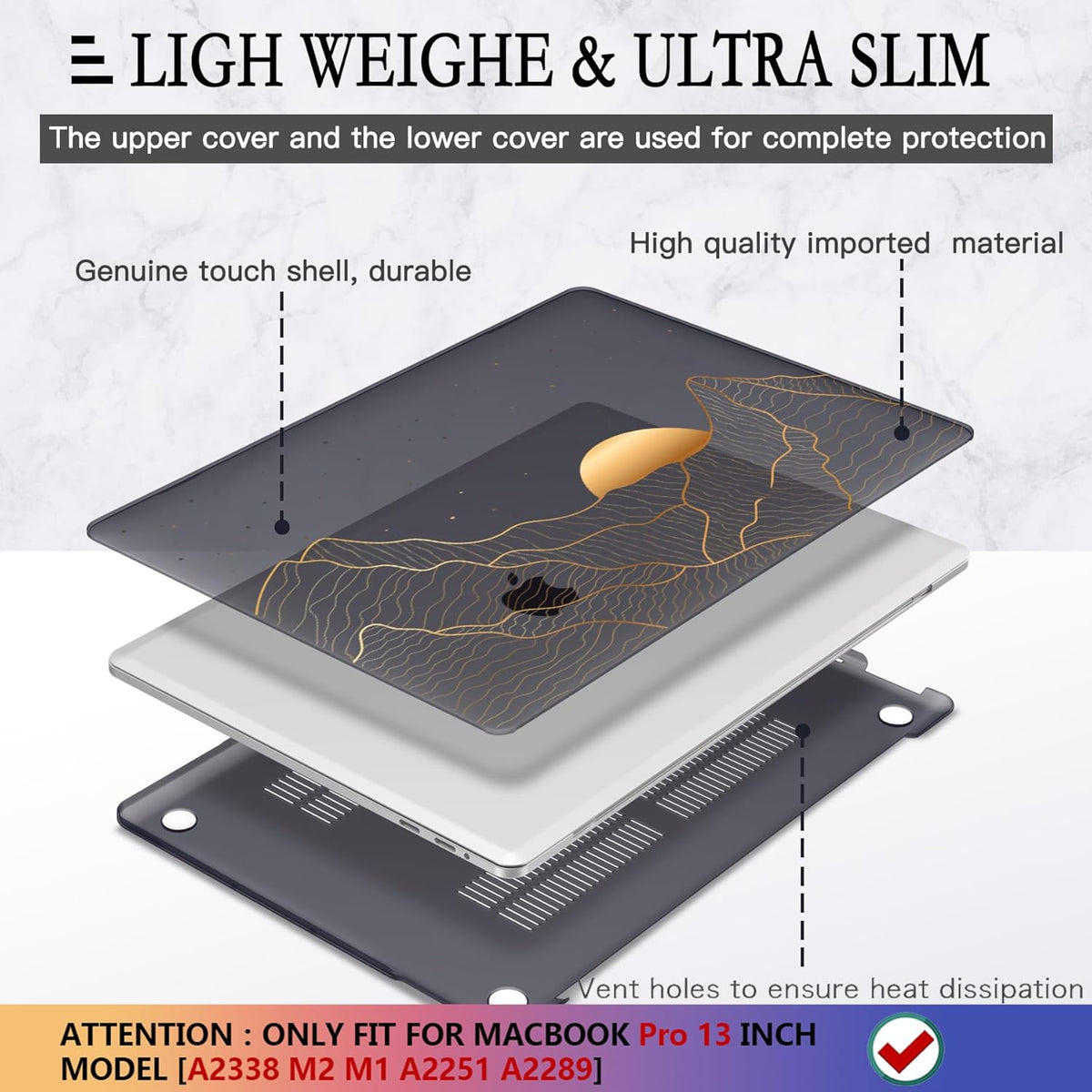 CISSOOK Compatible with MacBook Pro 13 Inch M2 M1 Case 2025-2016 Release A2338 A2251 A2289 A2159 A1989 A1706 Model, Plastic Hard Shell Case for MacBook Pro 13" with Touch Bar, Sun & Mountain