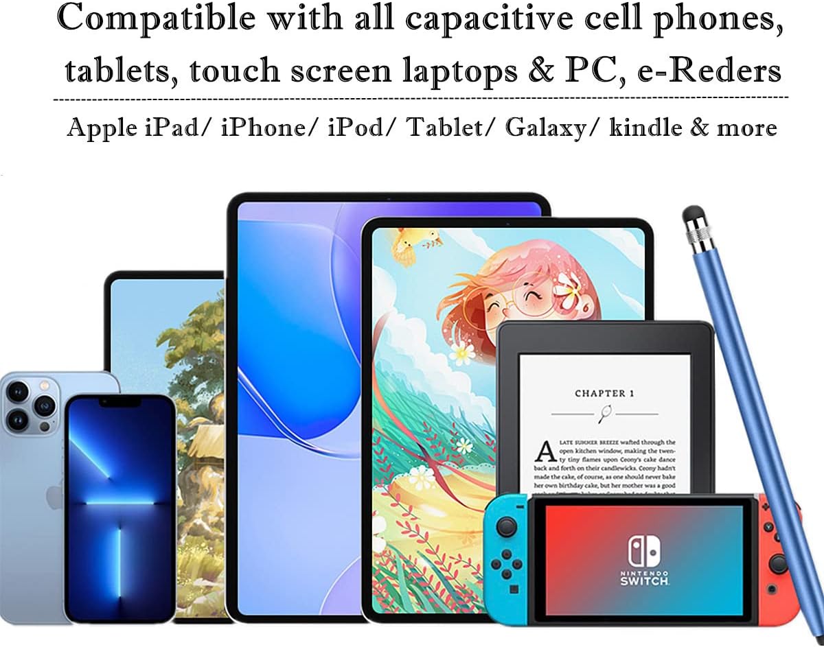 4-Pack Stylus Pens for Touch Screens, Sensitivity & Precision for iPhone/iPad/Samsung Galaxy/Tablets + 8 Replaceable