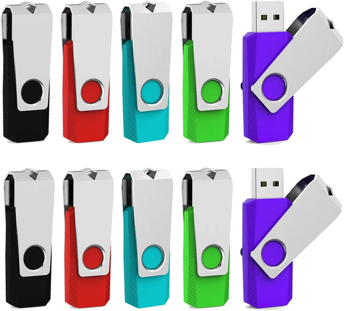 Aiibe 32GB Flash Drive 10 Pack 32GB USB 3.0 Flash Drive Thumb Drives USB Drive 32 GB Jump Drives Memory Stick (10 Pack, 5 Mixed Colors: Black Red Cyan Green Purple)